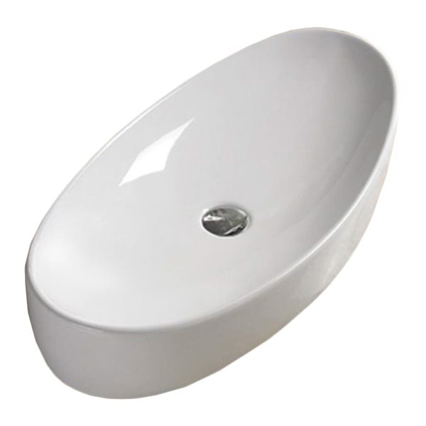 American Imaginations White Ceramic Vessel Oval Bathroom Sink with Black Drain (15.4-in x 31-in)