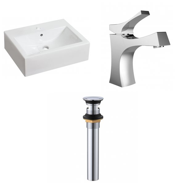 American Imaginations White Ceramic Vessel Rectangular Bathroom Sink with Chrome Faucet and Drain (16.25-in x 20.25-in)