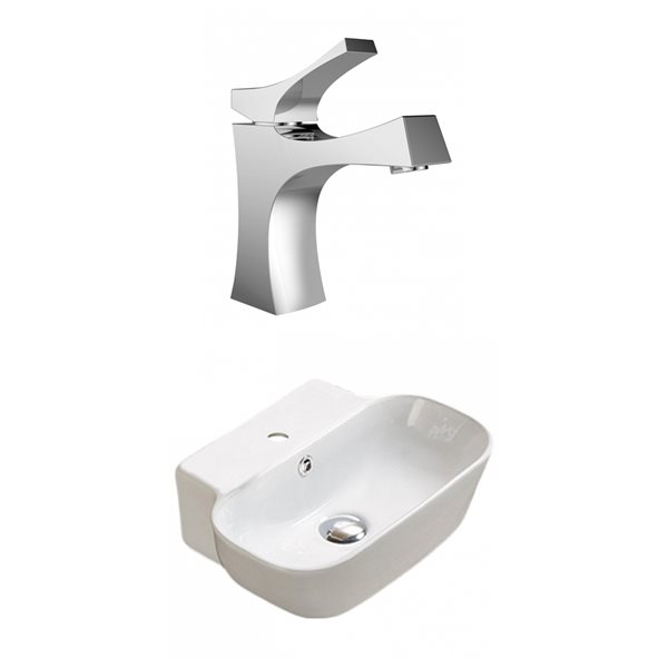 American Imaginations White Ceramic Wall-Mounted Rectangular Bathroom Sink with Chrome Faucet (12.2-in x 16.34-in)