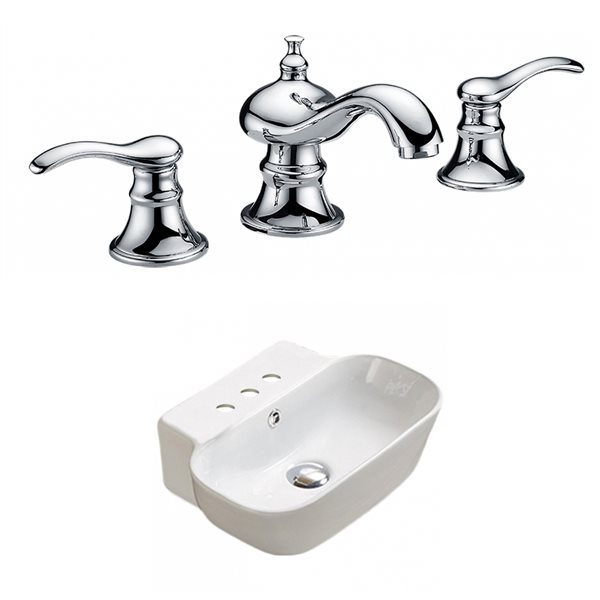 American Imaginations White Ceramic Vessel Rectangular Bathroom Sink with Chrome Faucet (12.2-in x 16.34-in)
