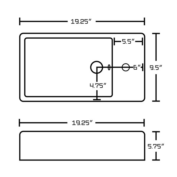 American Imaginations White Ceramic Vessel Rectangular Bathroom Sink with Chrome Faucet and Drain (9.5-in x 19.25-in)