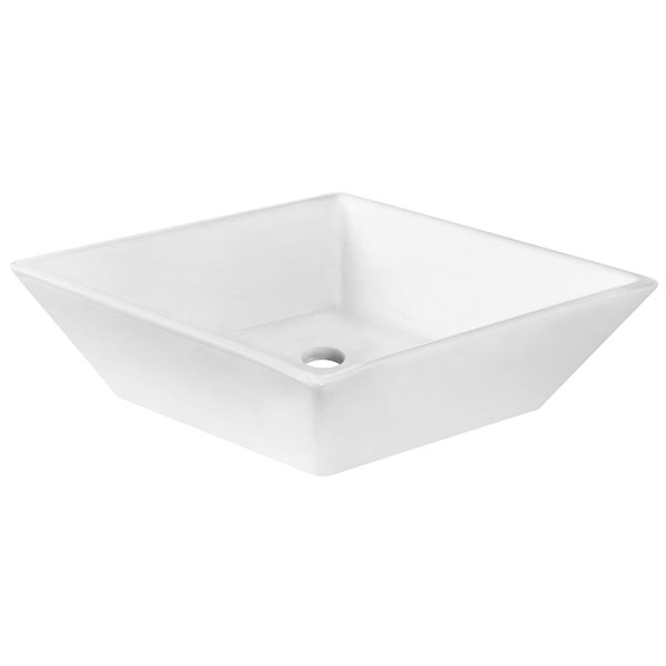 American Imaginations White Ceramic Vessel Square Bathroom Sink with Chrome Faucet and Drain (15.75-in x 15.75-in)