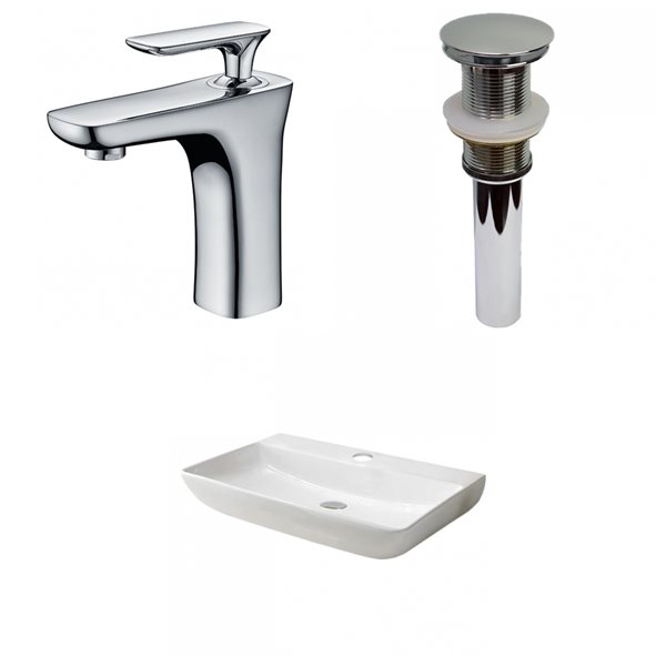 American Imaginations White Ceramic Vessel Rectangular Bathroom Sink with Chrome Faucet and Drain (18.3-in x 28-in)