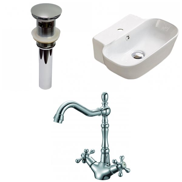 American Imaginations White Ceramic Vessel Rectangular Bathroom Sink with Chrome Faucet and Drain (12.2-in x 16.34-in)