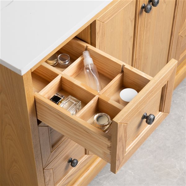 KINWELL 48-in Light-Oak Single-Sink Bathroom Vanity with Calacatta Quartz Top