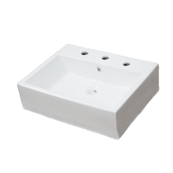 American Imaginations White Wall Mount Rectangular Bathroom Sink with Chrome Drain and White Overflow Drain (16.5-in x 21-in)