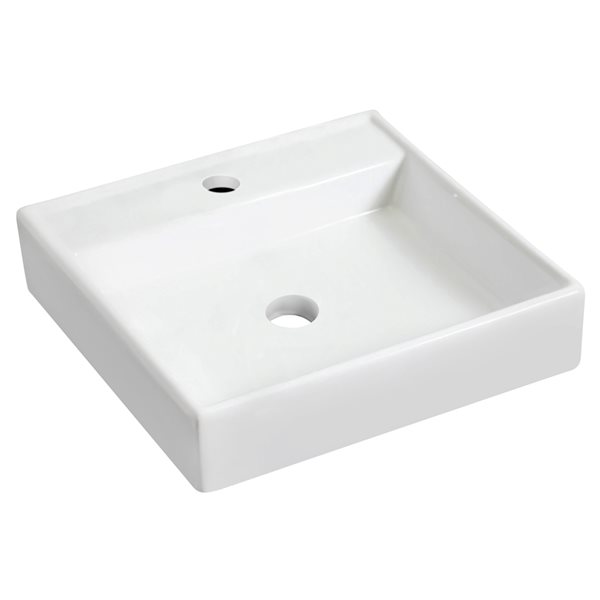 American Imaginations White Wall Mount 17.5-in Square Bathroom Sink with Chrome Drain and Oil-Rubbed Bronze Hardware