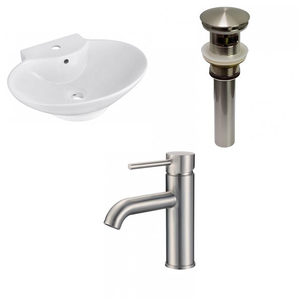 American Imaginations White Wall Mount 17.25-in x 22.75-in Bathroom Sink with Chrome Drain and Nickel Faucet and Overflow Drai