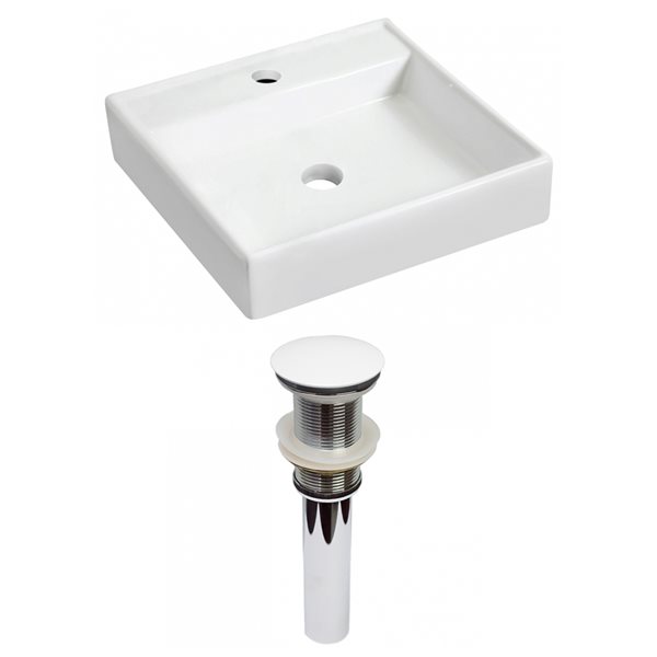 American Imaginations White Wall Mount Square Bathroom Sink with Chrome Drain and White Hardware (17.5-in L x 17.5-in W)