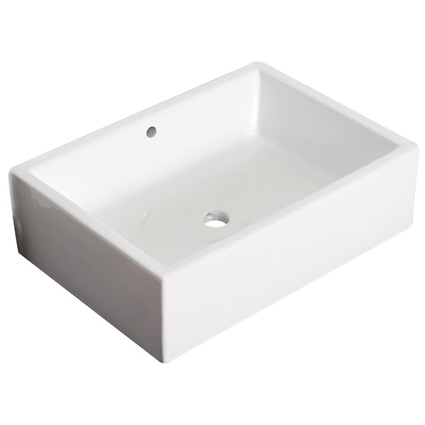 American Imaginations White Vessel Bathroom Sink with Chrome Drain and Black Faucet and Overflow Drain (14.25-in L x 20-in W)