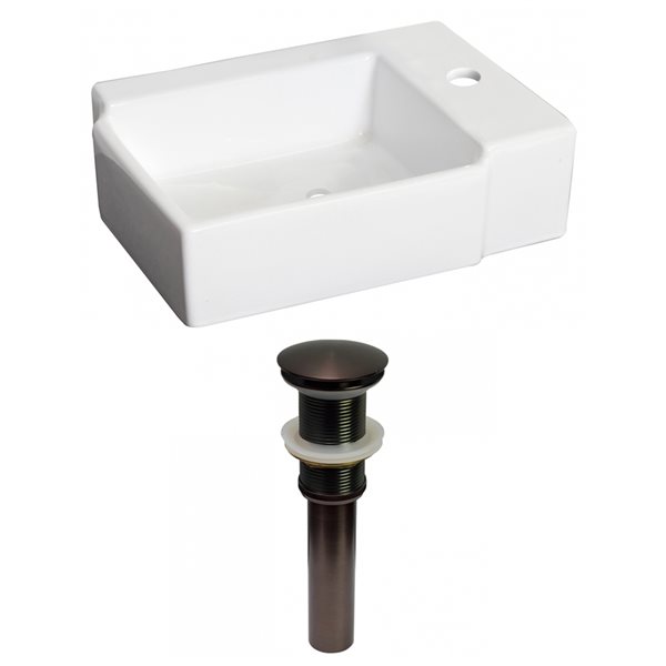 American Imaginations White Wall Mount Rectangular Bathroom Sink with Chrome Drain and Bronze Hardware (11.75-in L x 16.25-in W