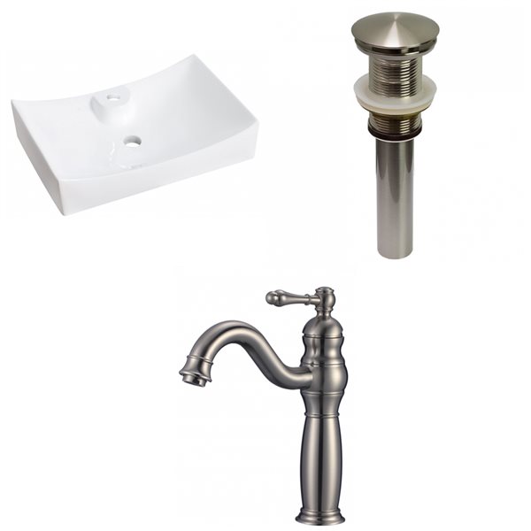 American Imaginations White Vessel Rectangular Bathroom Sink with Chrome Drain and Brushed Nickel Faucet (17.75-in L x 26-in W)