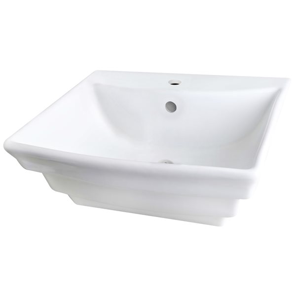 American Imaginations White Wall Mount Bathroom Sink with Chrome Drain and Black Faucet and Overflow Drain (19.75-in x 17-in)