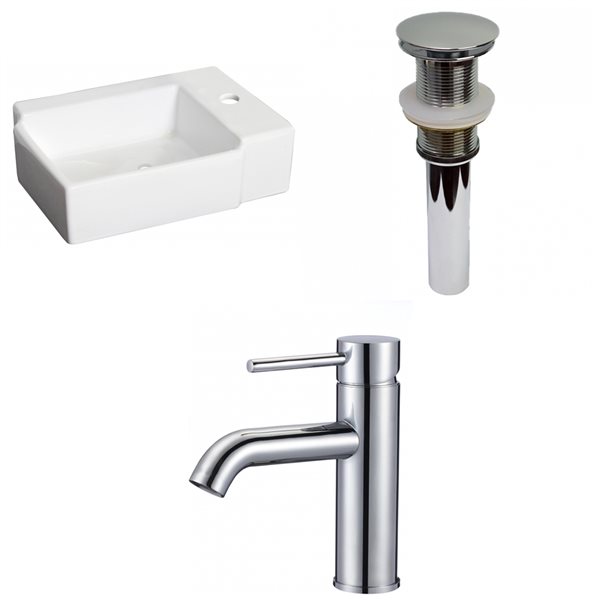 American Imaginations White Wall Mount Rectangular Bathroom Sink with Chrome Faucet and Drain (11.75-in L x 16.25-in W)