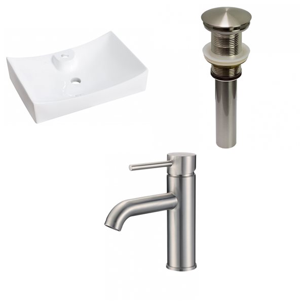 American Imaginations White Vessel Rectangular Bathroom Sink and Chrome Drain with Brushed Nickel Faucet (17.75-in L x 26-in W)