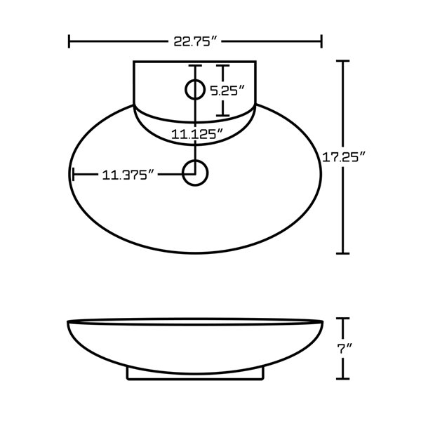 American Imaginations White Vessel Oval Bathroom Sink with Chrome Drain and Black Overflow Drain (17.25-in L x 22.75-in W)