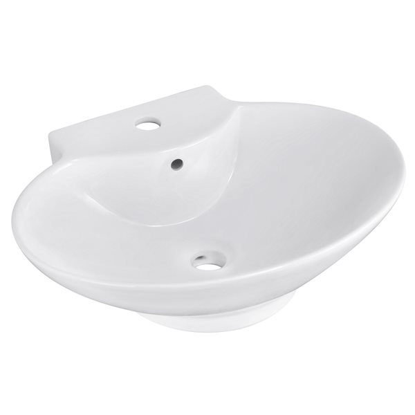 American Imaginations White Vessel Oval Bathroom Sink with Chrome Drain and Black Overflow Drain (17.25-in L x 22.75-in W)