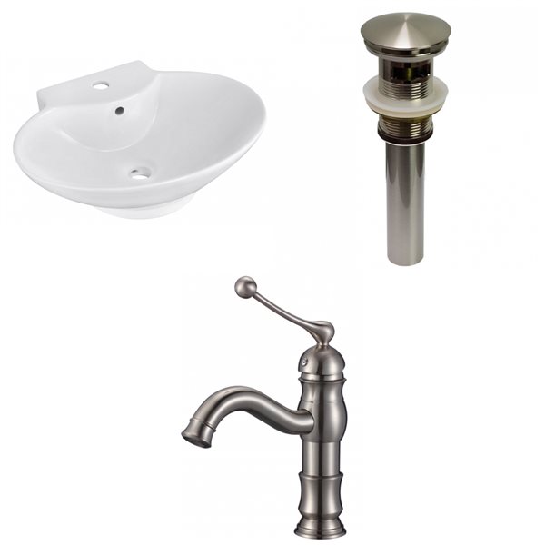 American Imaginations White Wall Mount 17.25-in L x 22.75-in W Bathroom Sink and Chrome Drain with Faucet and Overflow Drain