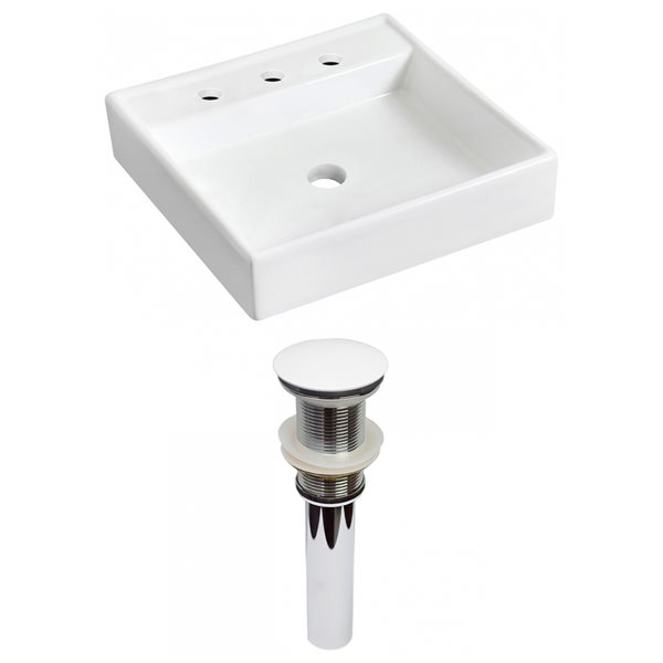 American Imaginations Wall Mount Square White Bathroom Sink with Chrome Drain and White Hardware (17.5-in L x 17.5-in W)