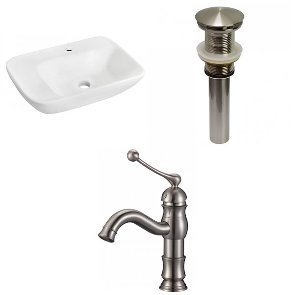 American Imaginations White Wall Mount Bathroom Sink with Chrome Drain and Brushed Nickel Faucet (17.25-in L x 23.5-in W)