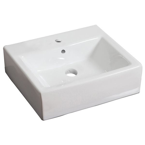 American Imaginations White Wall Mount Bathroom Sink with Chrome Drain and Faucet and Overflow Drain (16.5-in L x 21-in W)