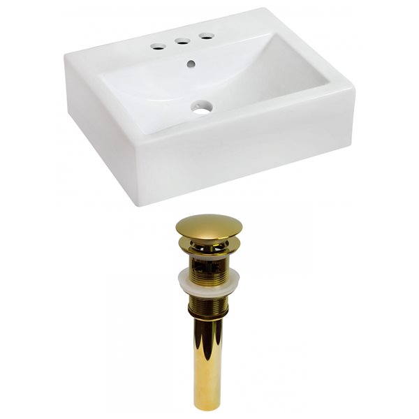 American Imaginations White Wall Mount Rectangular Bathroom Sink with Chrome Drain and Overflow Drain (16.25-in L x 20.25-in W)
