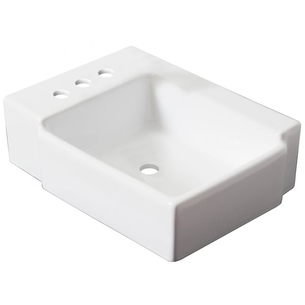 American Imaginations White Wall Mount Rectangular Bathroom Sink with Chrome Drain and White Hardware - 11.75-in L x 16.25-in