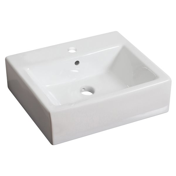 American Imaginations White Vessel Rectangular Bathroom Sink with Chrome Drain and Faucet and Overflow Drain (16.5-in x 21-in)