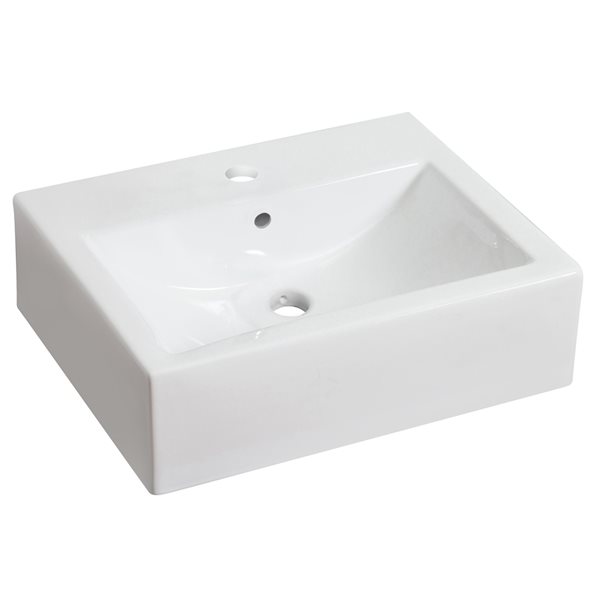 American Imaginations White Vessel Rectangular Bathroom Sink with Chrome Drain and Faucet (16.25-in L x 20.25-in W)