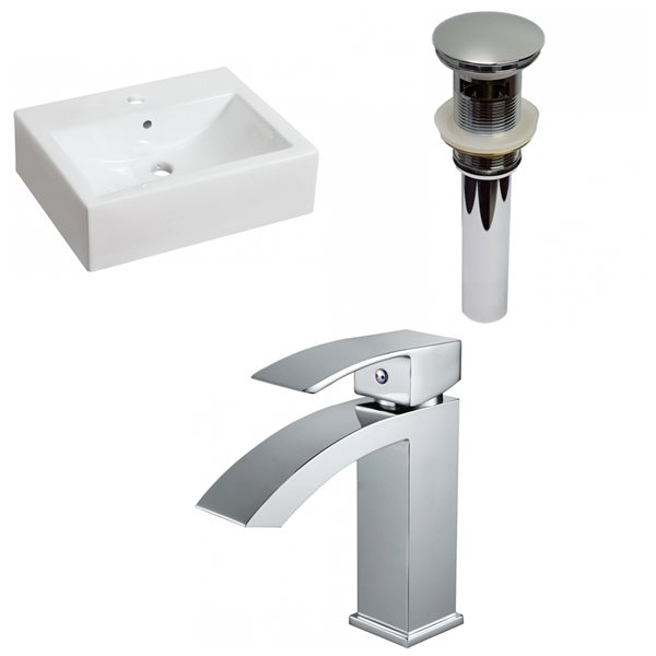 American Imaginations White Vessel Rectangular Bathroom Sink with Chrome Drain and Faucet (16.25-in L x 20.25-in W)