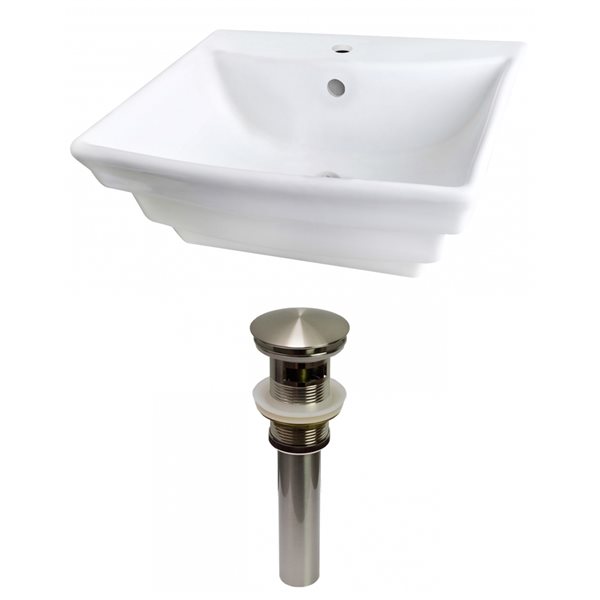 American Imaginations White Wall Mount Bathroom Sink with Chrome Drain and Brushed Nickel Overflow Drain (17-in L x 19.75-in W)