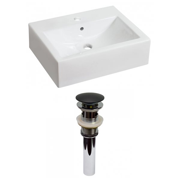 American Imaginations Vessel Rectangular Bathroom Sink with Chrome Drain and Black Overflow Drain (16.25-in L x 20.25-in W)