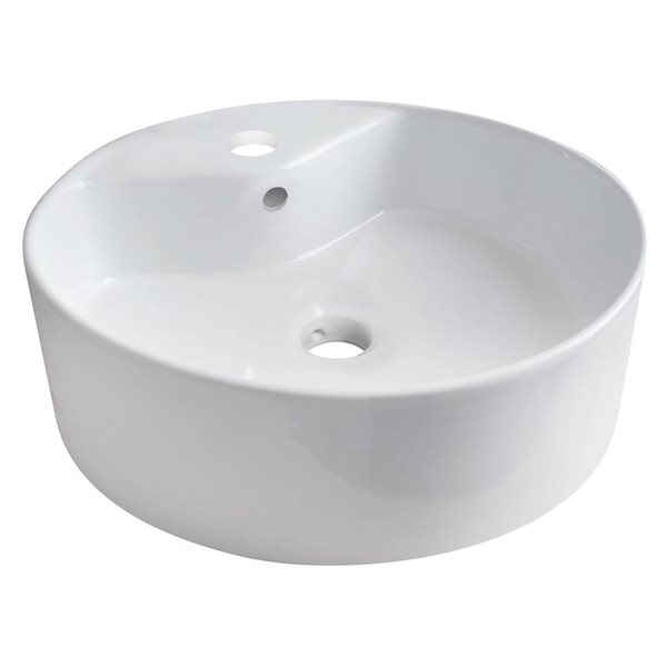 American Imaginations White Vessel Round Bathroom Sink with Chrome Drain and Faucet and Overflow Drain - 18.25-in L x 18.25-in