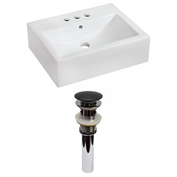 American Imaginations White Wall Mount Rectangular 16.25-in x 20.25-in Bathroom Sink with Chrome Drain and Black Overflow Drain