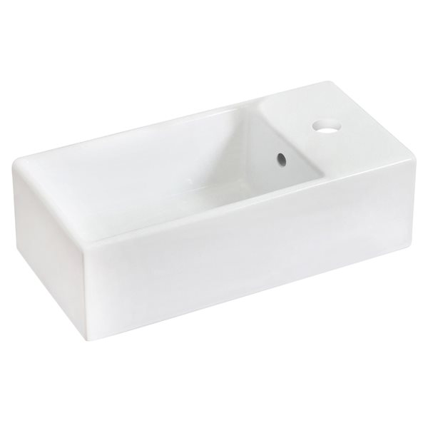 American Imaginations White Vessel Rectangular Bathroom Sink with Black Faucet and Overflow Drain (9.5-in L x 19.25-in W)