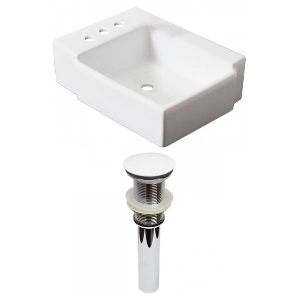 American Imaginations White Rectangular Vessel Bathroom Sink with Chrome Drain and White Hardware (11.75-in L x 16.25-in W)