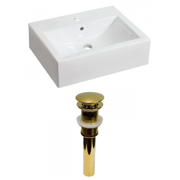 American Imaginations White Vessel Rectangular Bathroom Sink with Chrome Drain and Overflow Drain (16.25-in L x 20.25-in W)
