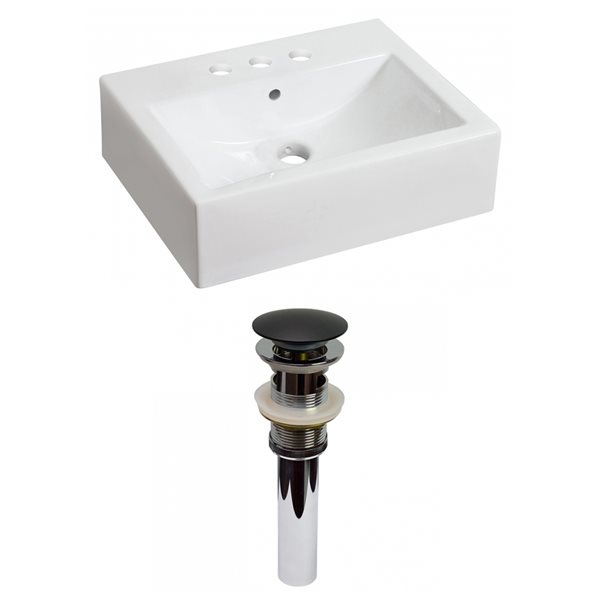 American Imaginations White Vessel 16.25-in L x 20.25-in W Rectangular Bathroom Sink with Chrome Drain and Black Overflow Drai