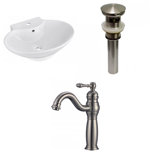 American Imaginations Wall Mount Oval Bathroom Sink with Chrome Drain and Nickel Faucet and Overflow Drain (17.25-in x 22.75-in