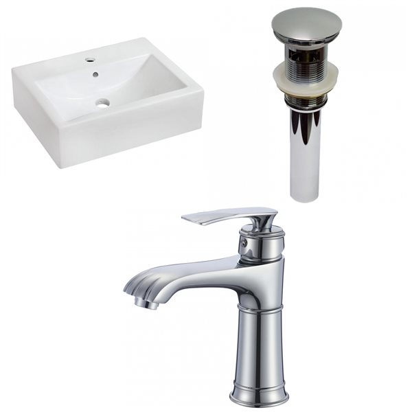 American Imaginations White Wall Mount Bathroom Sink with Chrome Drain and Faucet and Overflow Drain (16.25-in L x 20.25-in W)