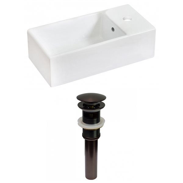 American Imaginations White Vessel Bathroom Sink with Chrome Drain and Oil-Rubbed Bronze Overflow Drain (9.5-in L x 19.25-in W)