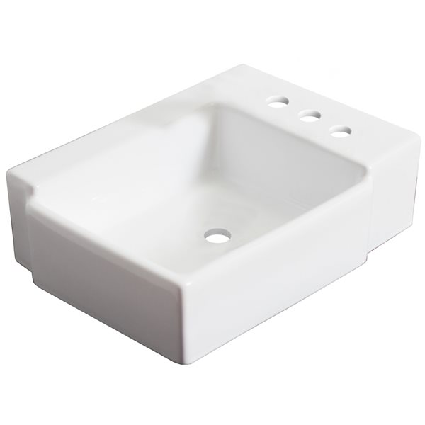 American Imaginations Wall Mount White Rectangular Bathroom Sink with Chrome Drain and Gold Hardware (11.75-in L x 16.25-in W)