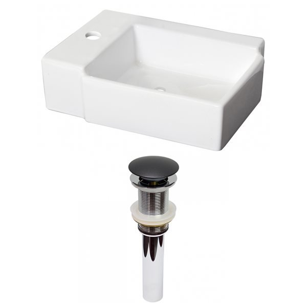 American Imaginations White Rectangular Wall Mount Bathroom Sink with Chrome Drain and Black Hardware (11.75-in L x 16.25-in W)