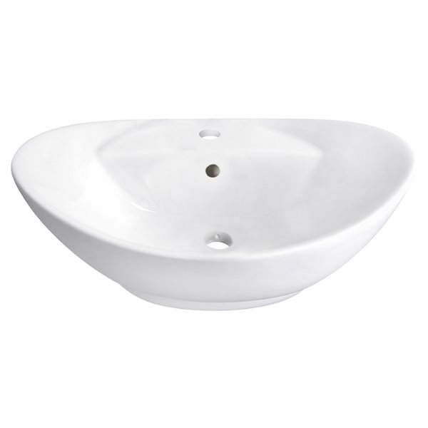 American Imaginations White Vessel Oval Bathroom Sink with Chrome Drain and Black Overflow Drain (15.25-in L x 23-in W)