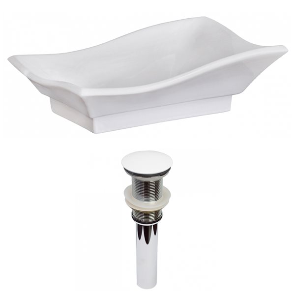 American Imaginations White Vessel Irregular Bathroom Sink with Chrome Drain and White Hardware (14-in L x 20-in W)