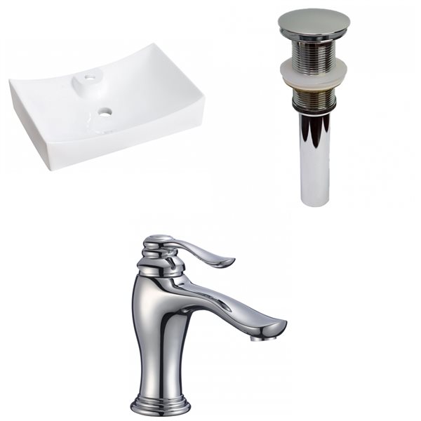 American Imaginations Rectangular White Vessel Bathroom Sink with Chrome Drain and Faucet (17.75-in L x 26-in W)