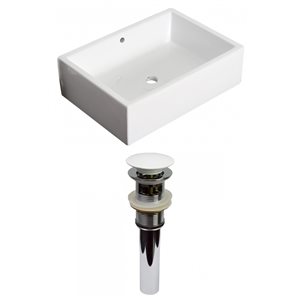 American Imaginations White Vessel Rectangular Bathroom Sink with Chrome Drain and White Overflow Drain (14.25-in L x 20-in W)