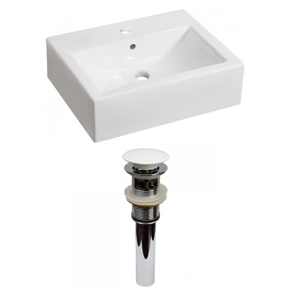 American Imaginations Vessel Rectangular White Bathroom Sink with Chrome Drain and White Overflow Drain - 16.25-in x 20.25-in