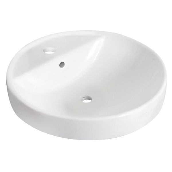 American Imaginations White Drop-In Round 18.25-in Bathroom Sink with Chrome Drain and Black Faucet and Overflow Drain