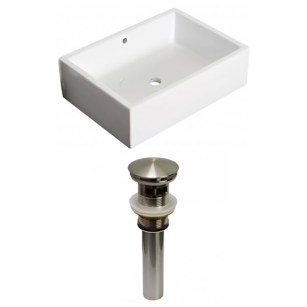 American Imaginations White Vessel Rectangular Bathroom Sink with Drain and Overflow Drain Included (14.25-in L x 20-in W)